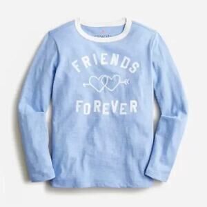 J. Crew Crewcuts Girls Best Friends Cotton Graphic Long Sleeve Tee XS 4 /5 Blue
